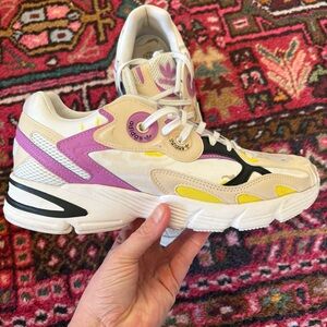 adidas Women's Retro Chunky Runner in White, Purple & Yellow Thebe Magugu